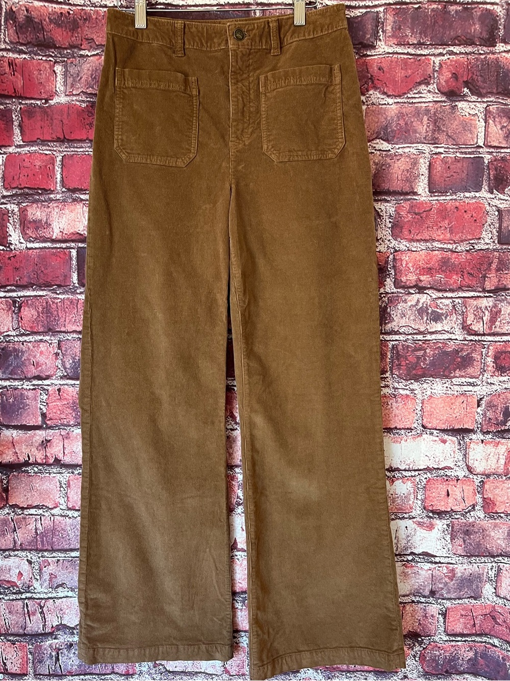 Faherty Saddle Brown Stretch Corduroy Wide Leg Patch Pocket Pants 29